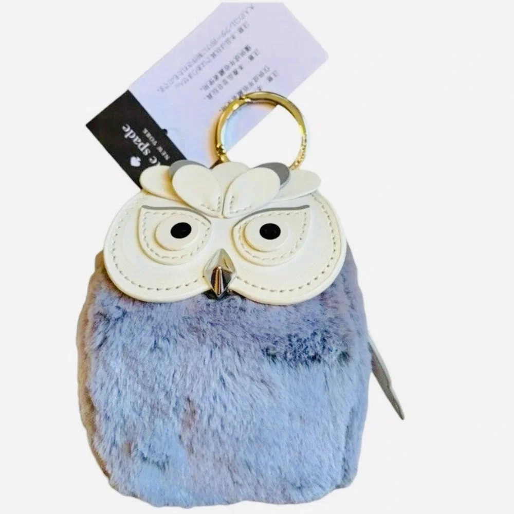Kate Spade Grey and White Owl Bag charm keychain accessories pouch - NWT